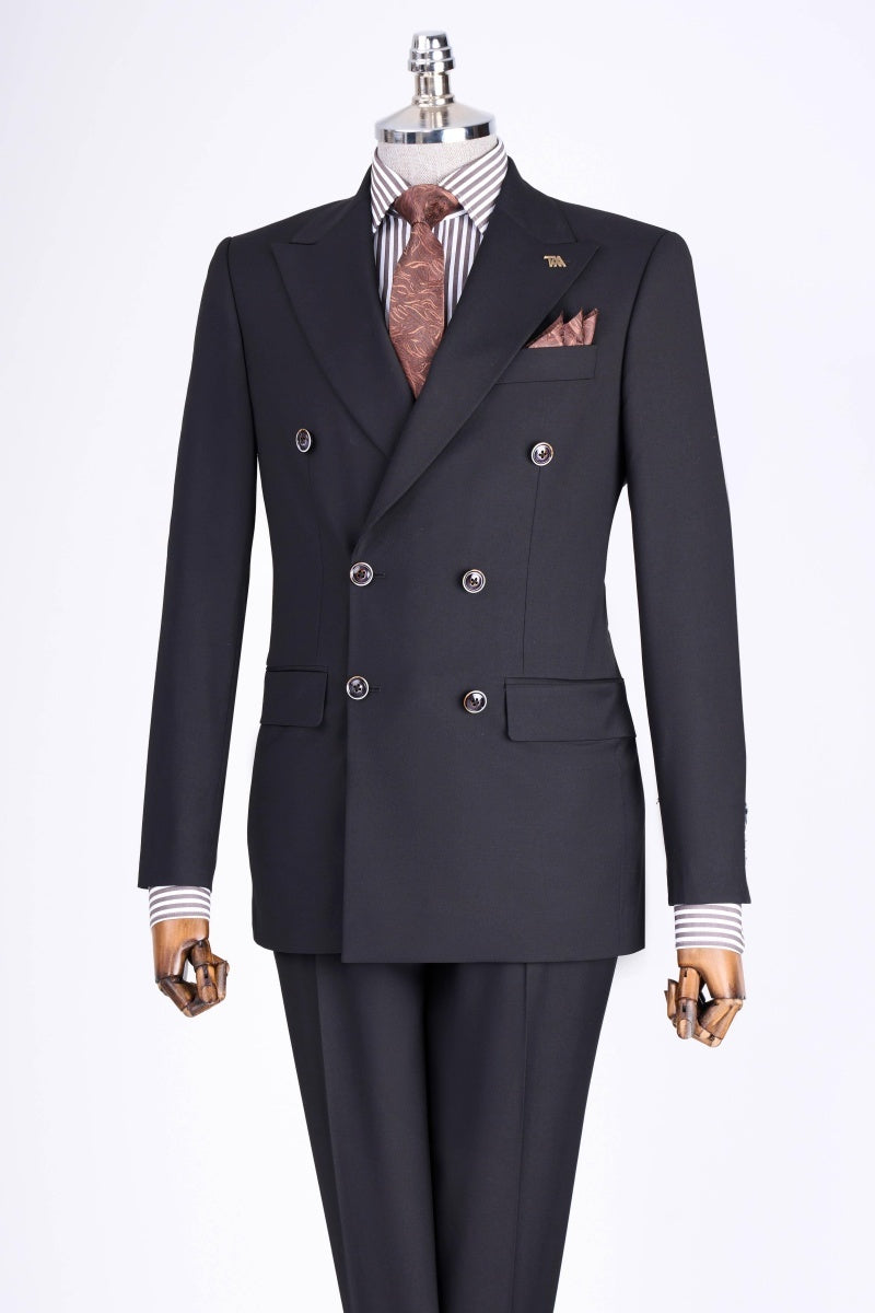 Formal Black Double Breasted Business Men Suits