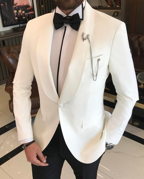 Slim Fit White Shawl Lapel Wedding Suits For Men