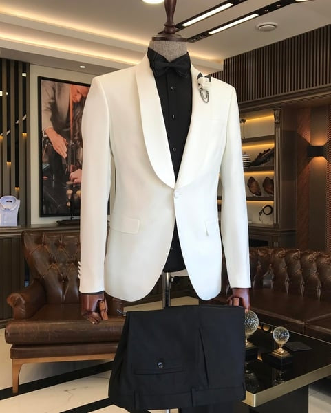 Slim Fit White Shawl Lapel Wedding Suits For Men