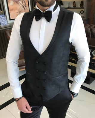 Modern Black 3 Pieces Jacquard Shawl Lapel Men's Wedding Suits