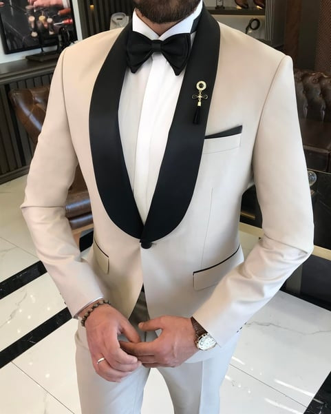 Trendy Beige Shawl Lapel Close Fitting Wedding Suits