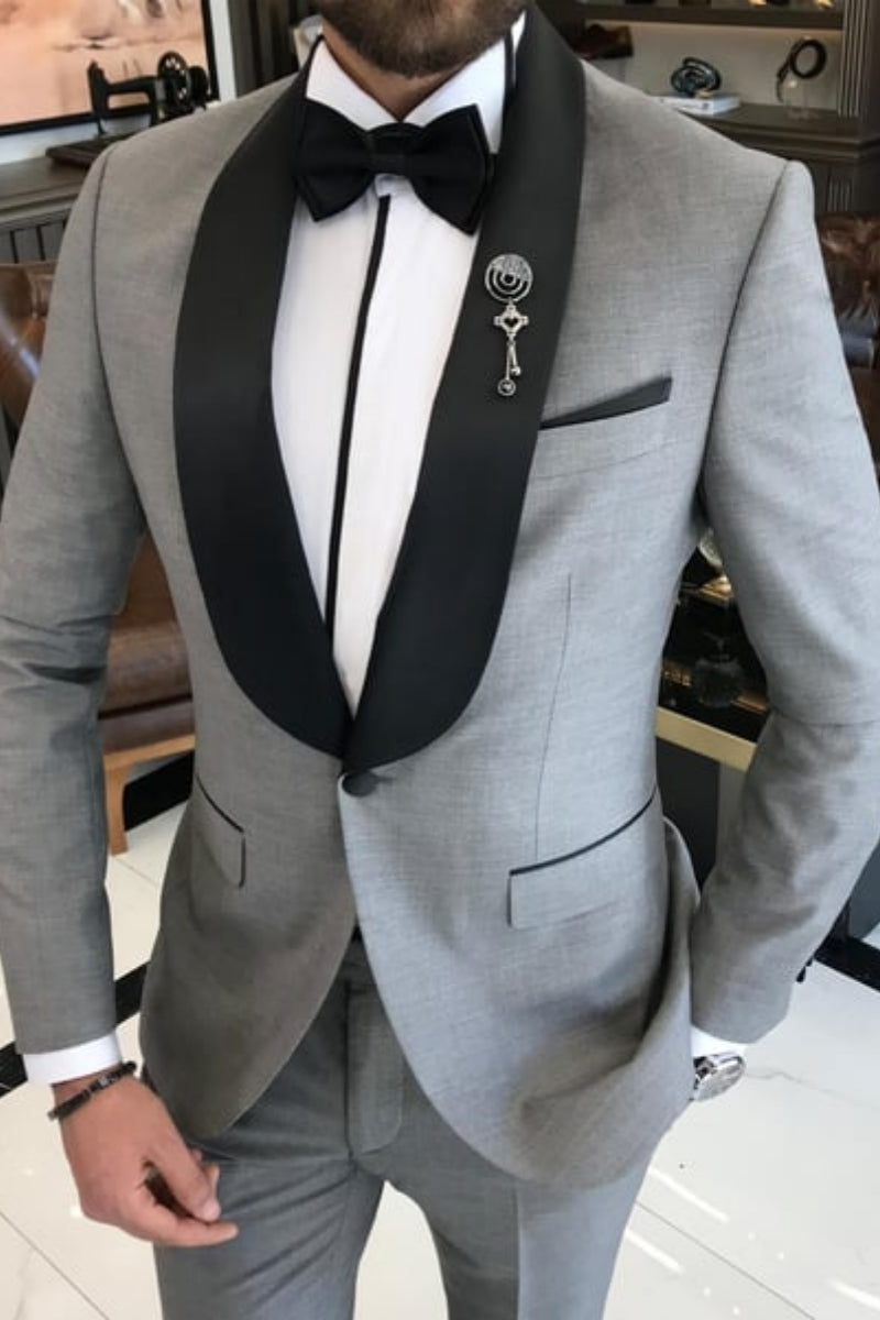 New Arrival Gray Shawl Lapel Slim Fit Wedding Suits