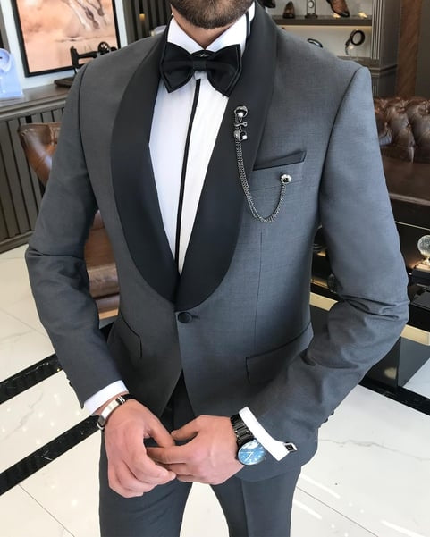 Classical Dark Gray Shawl Lapel Chic Wedding Suits