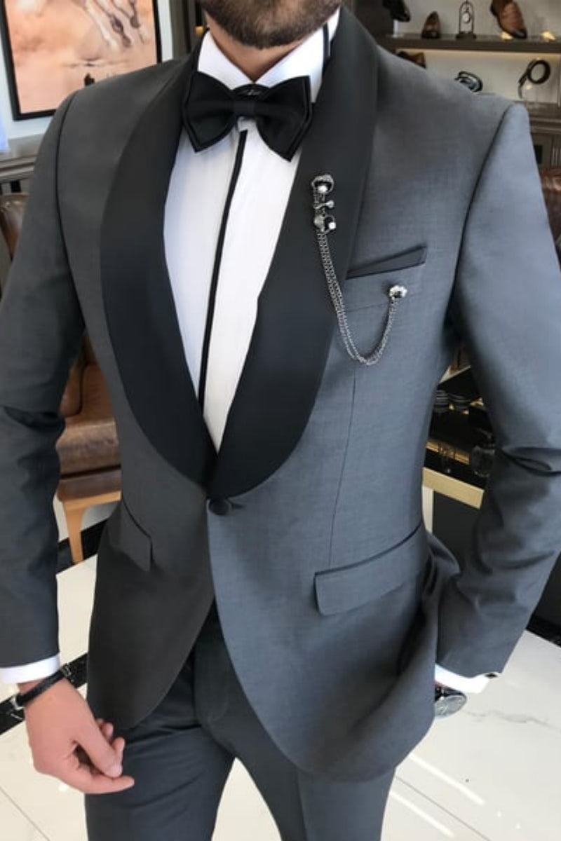 Classical Dark Gray Shawl Lapel Chic Wedding Suits