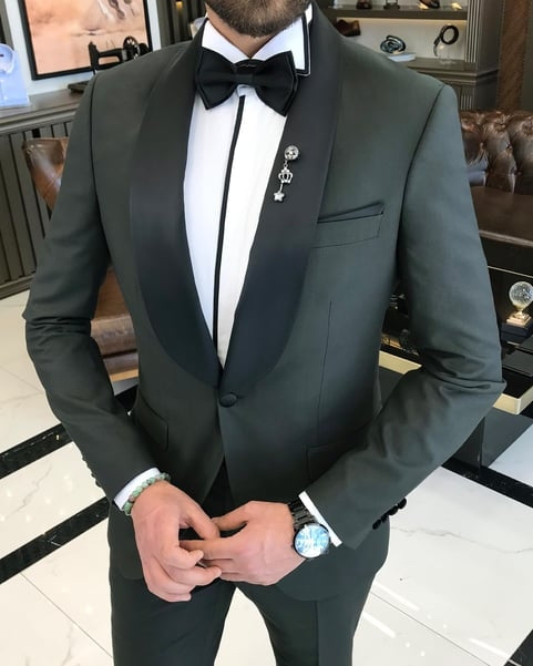 Fashion Dark Green Shawl Lapel Chic Wedding Suits
