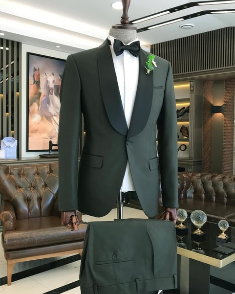 Fashion Dark Green Shawl Lapel Chic Wedding Suits