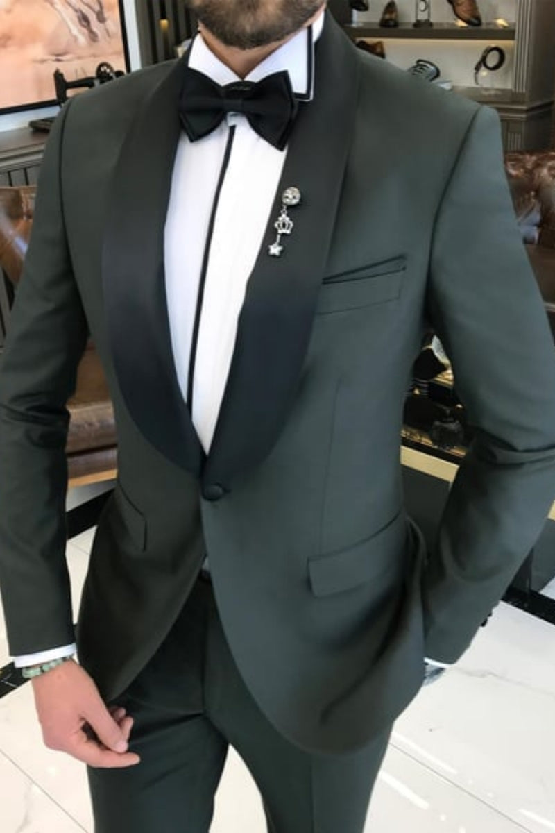 Fashion Dark Green Shawl Lapel Chic Wedding Suits