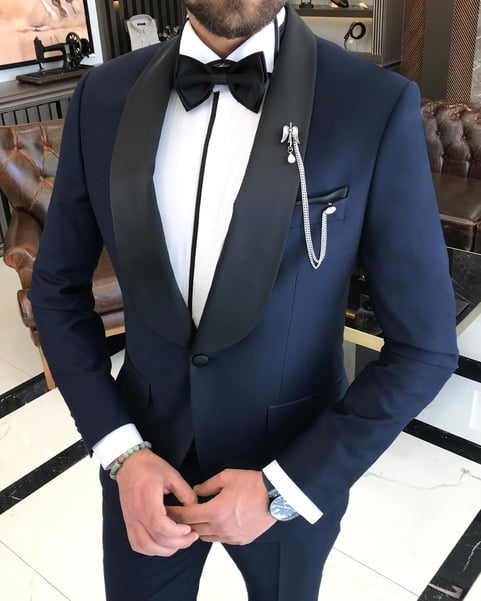 Stylish Dark Blue Shawl Lapel Wedding Suits For Men