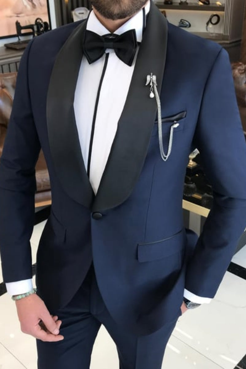 Stylish Dark Blue Shawl Lapel Wedding Suits For Men
