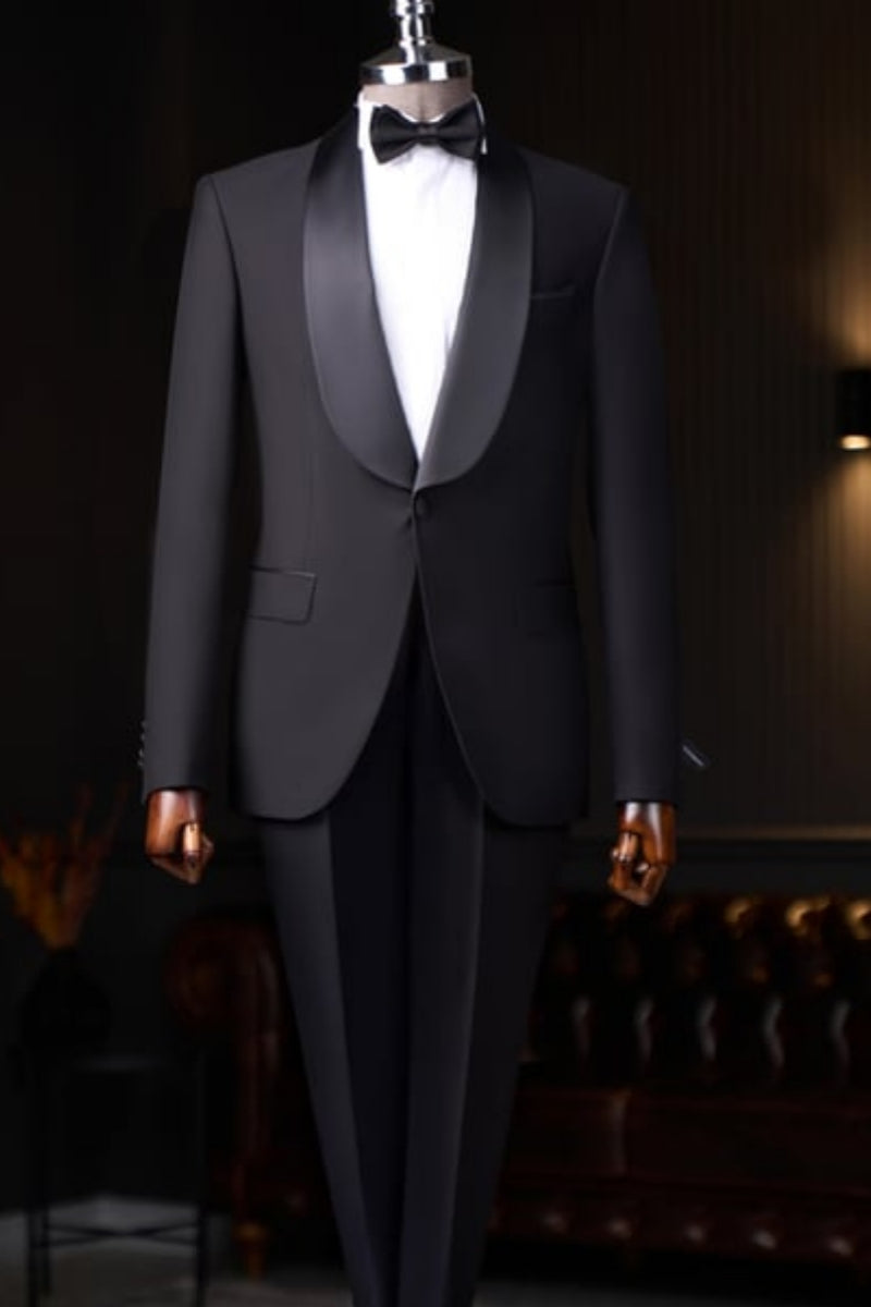 Chic Black Shawl Lapel Close Fitting Wedding Suits For Men