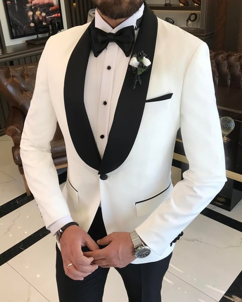 Slim Fit White Shawl Lapel Trendy Men's Wedding Suits