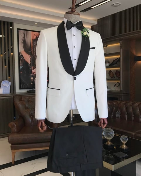 Slim Fit White Shawl Lapel Trendy Men's Wedding Suits