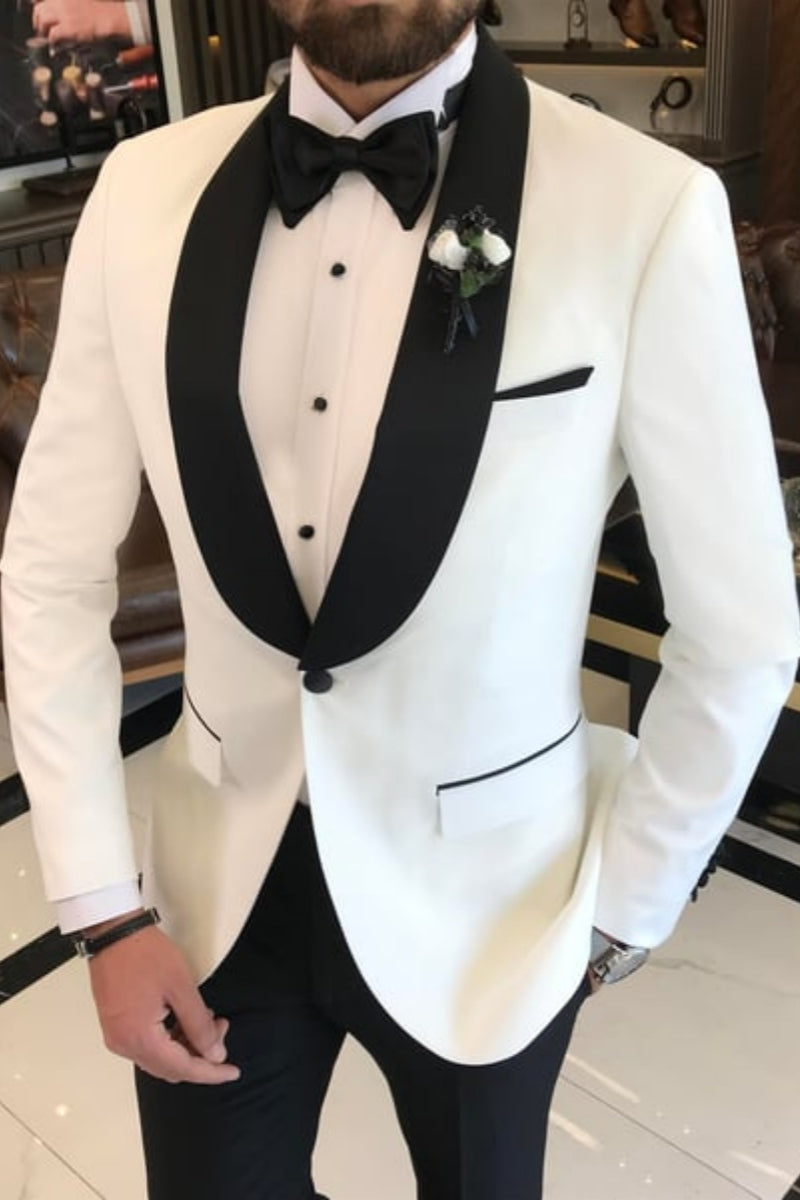 Slim Fit White Shawl Lapel Trendy Men's Wedding Suits