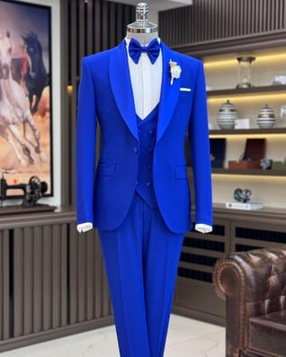 Gentle Royal Blue Shawl Lapel Wedding Suits With Waistcoat