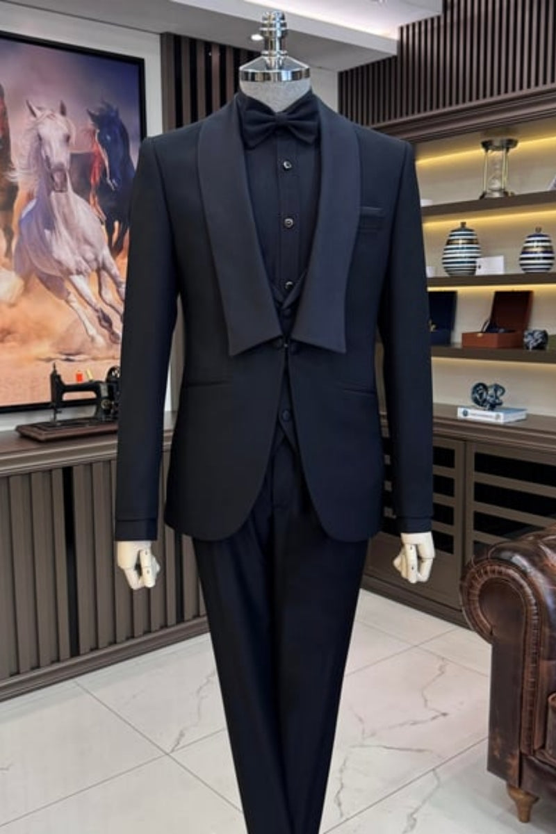 Best Fitted 3 Pieces Black Shawl Lapel Wedding Suits