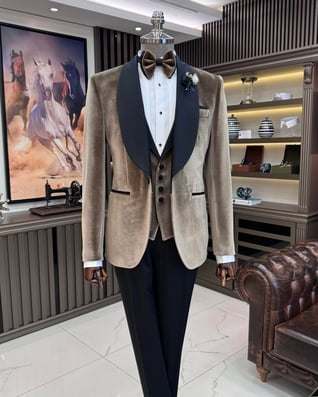 Handsome Brown Velvet Shawl Lapel Wedding Suits