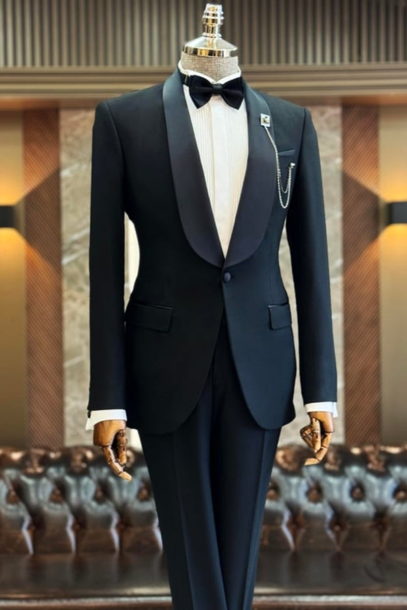 Handsome Newest Black Shawl Lapel Wedding Suits