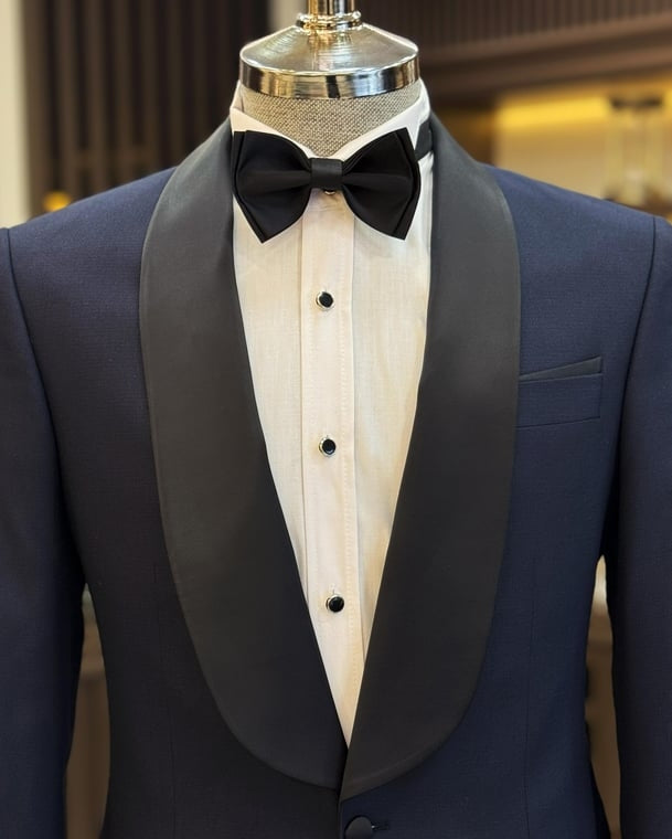 New Arrival Dark Blue Chic Shawl Lapel Wedding Suits