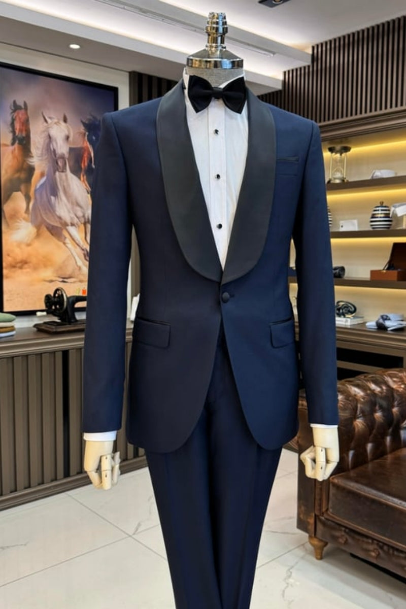 New Arrival Dark Blue Chic Shawl Lapel Wedding Suits