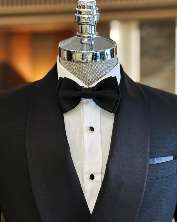 Trendy Black Bespoke Shawl Lapel Double Breasted Wedding Suits