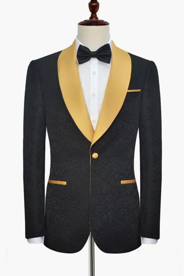 Stylish Best Fitted Black Jacquard Shawl Lapel Wedding Suits