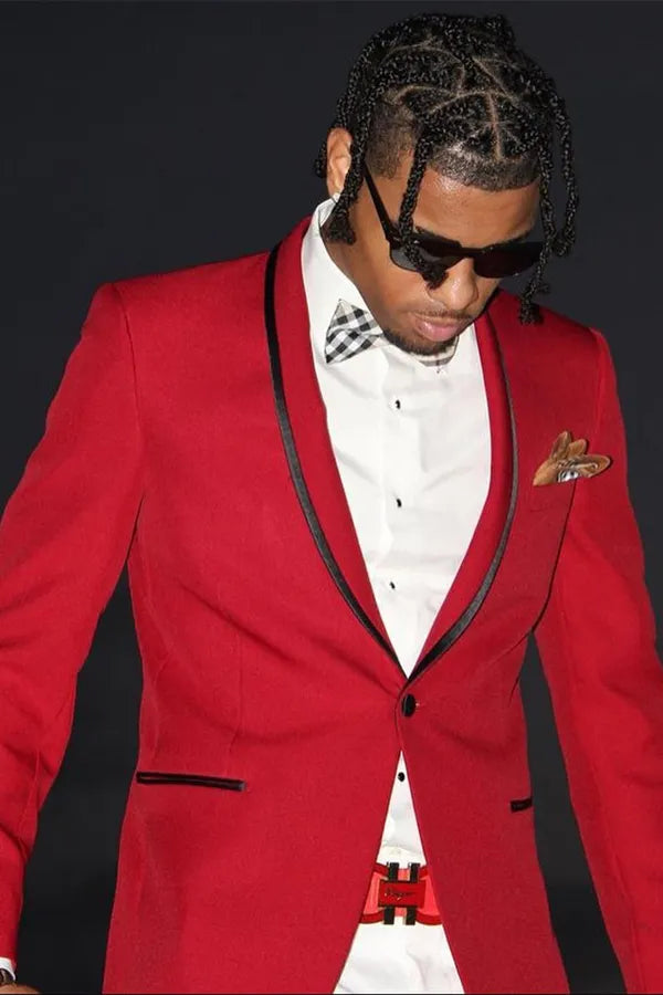 Bespoke Red Shawl Lapel Slim Fit Prom Men Suits With White Pants