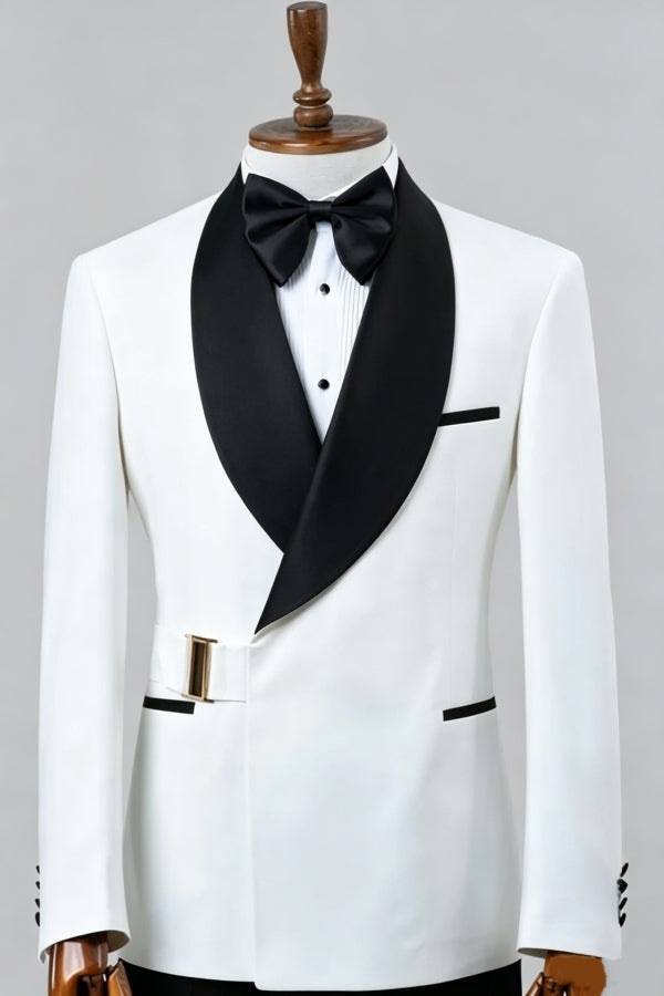 White Newest Bespoke Shawl Lapel Wedding Suits