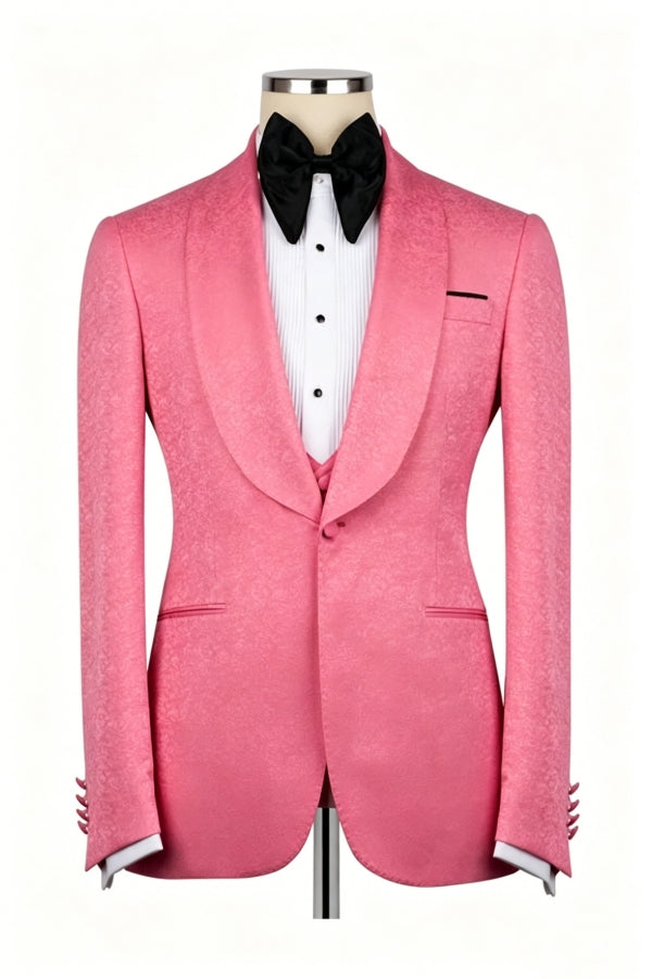 Glamorous Pink Jacquard 3 Pieces Shawl Lapel Wedding Suits
