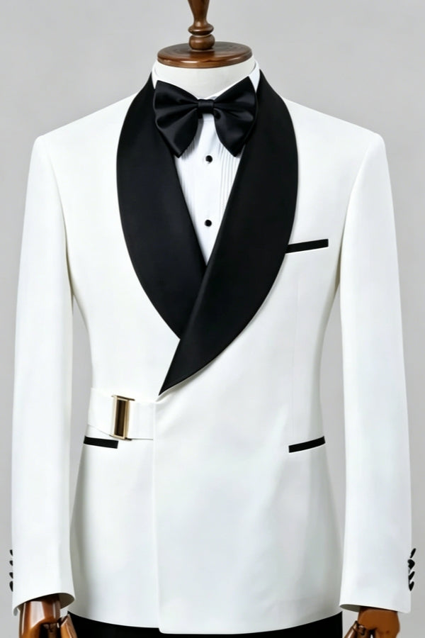 White Newest Bespoke Shawl Lapel Wedding Suits