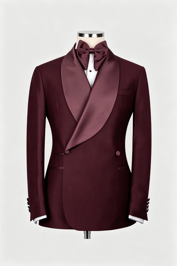 Glamorous Burgundy Shawl Lapel Fashion Wedding Suits