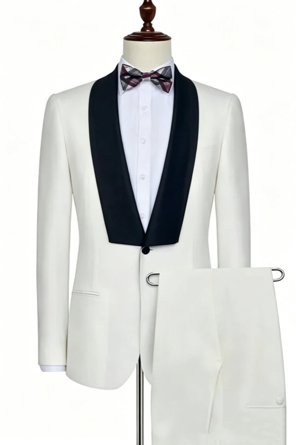 White Newest Trendy Black Shawl Lapel Wedding Suits
