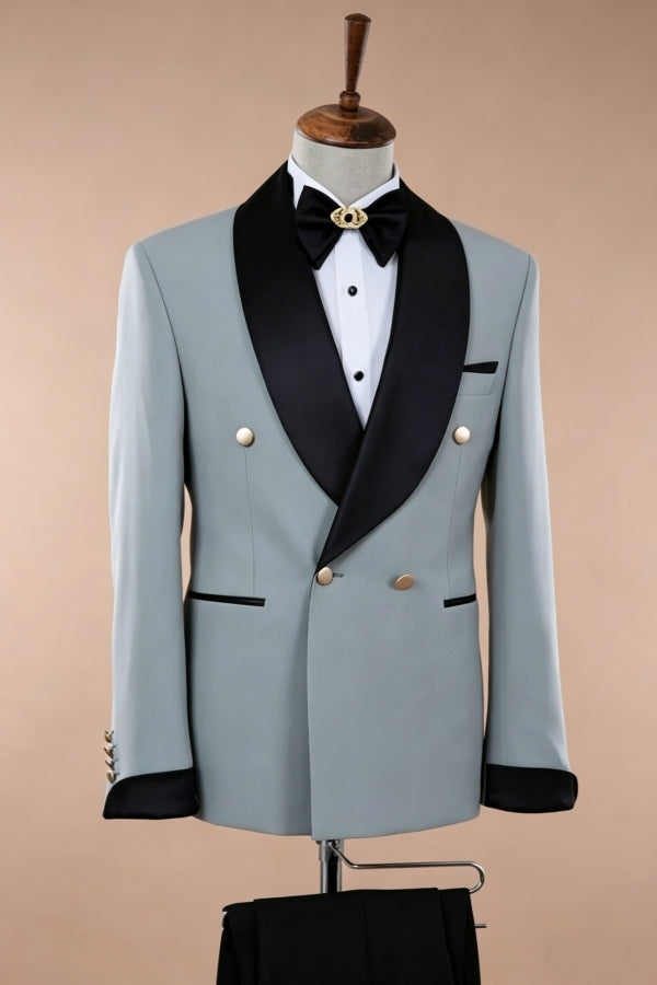 Charming Light Blue Shawl Lapel Wedding Suits
