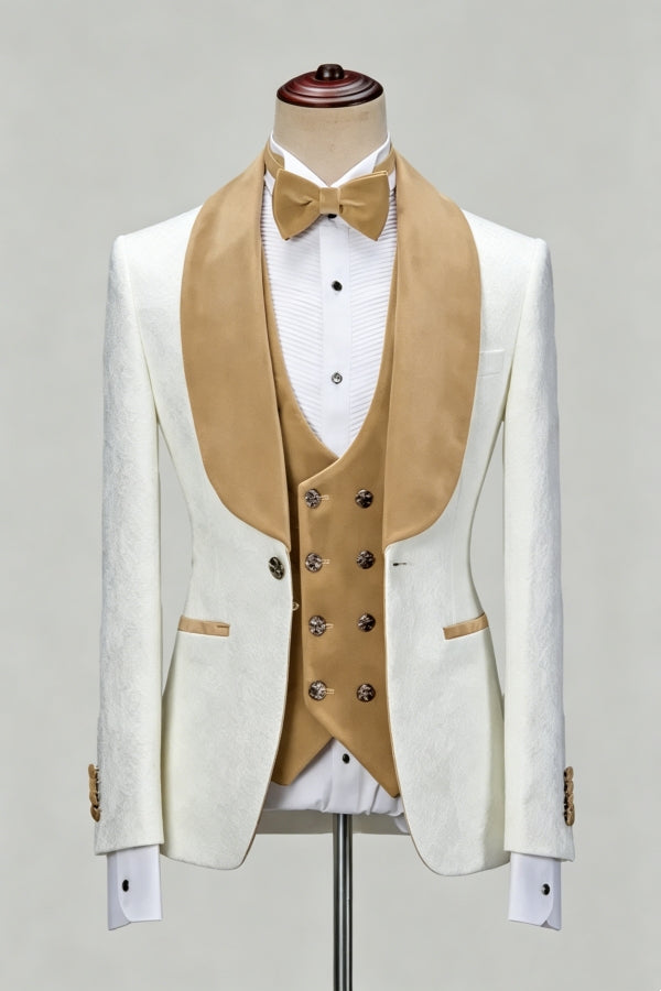 Trendy 3 Pieces White Shawl Lapel Wedding Suits