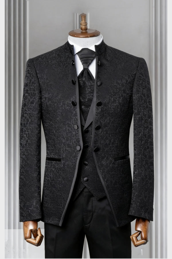 Charming Black 3 Pieces Jacquard Shawl Lapel Wedding Suits