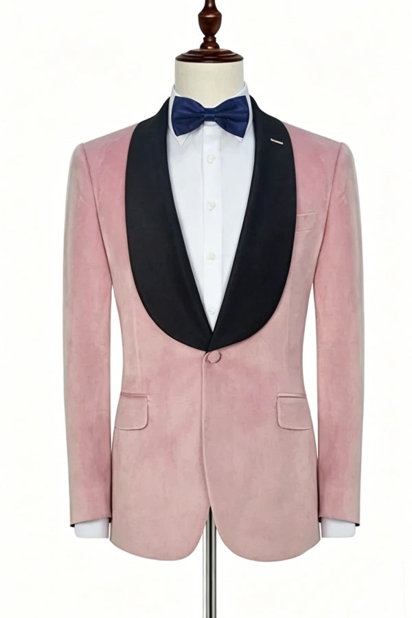 Stylish Pink Velvet Slim Fit Wedding Men Suits