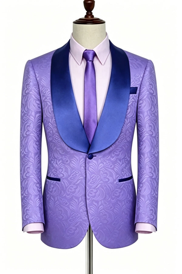 Modern Purple Jacquard Shawl Lapel Fancy Wedding Suits