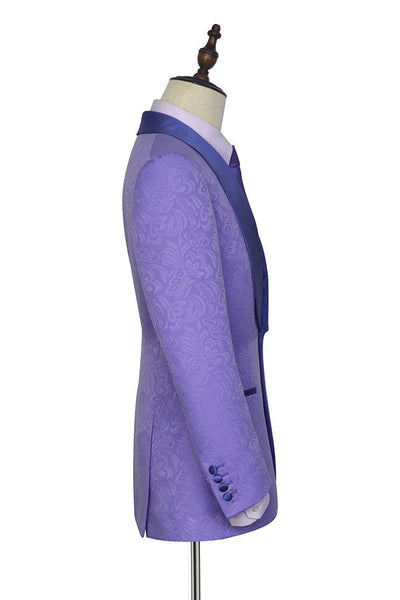 Modern Purple Jacquard Shawl Lapel Fancy Wedding Suits
