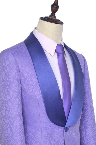 Modern Purple Jacquard Shawl Lapel Fancy Wedding Suits